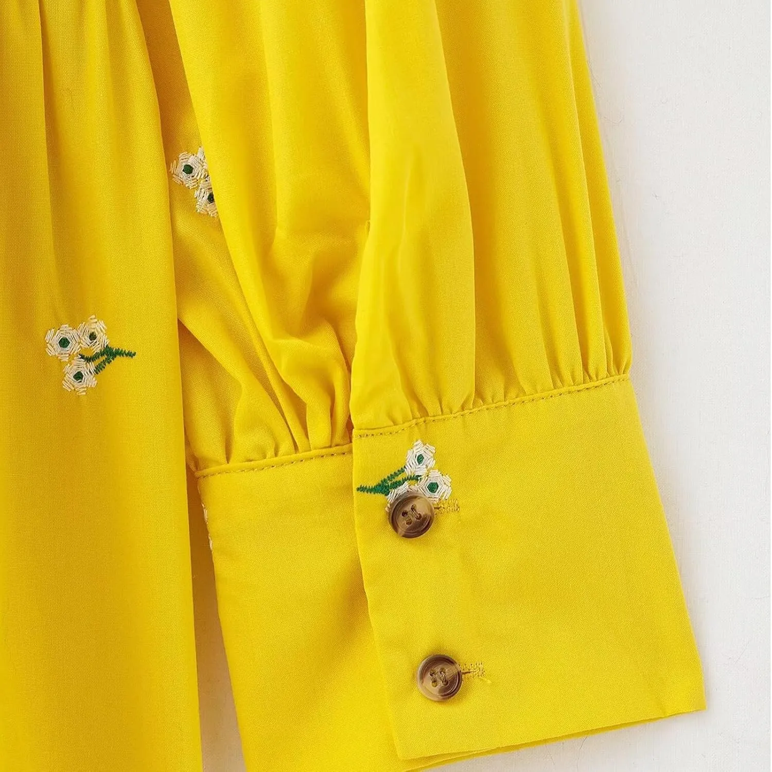 Women's Yellow Floral Shirt Dress Long Sleeve Button Down Tiered Ruffle Mini Dress