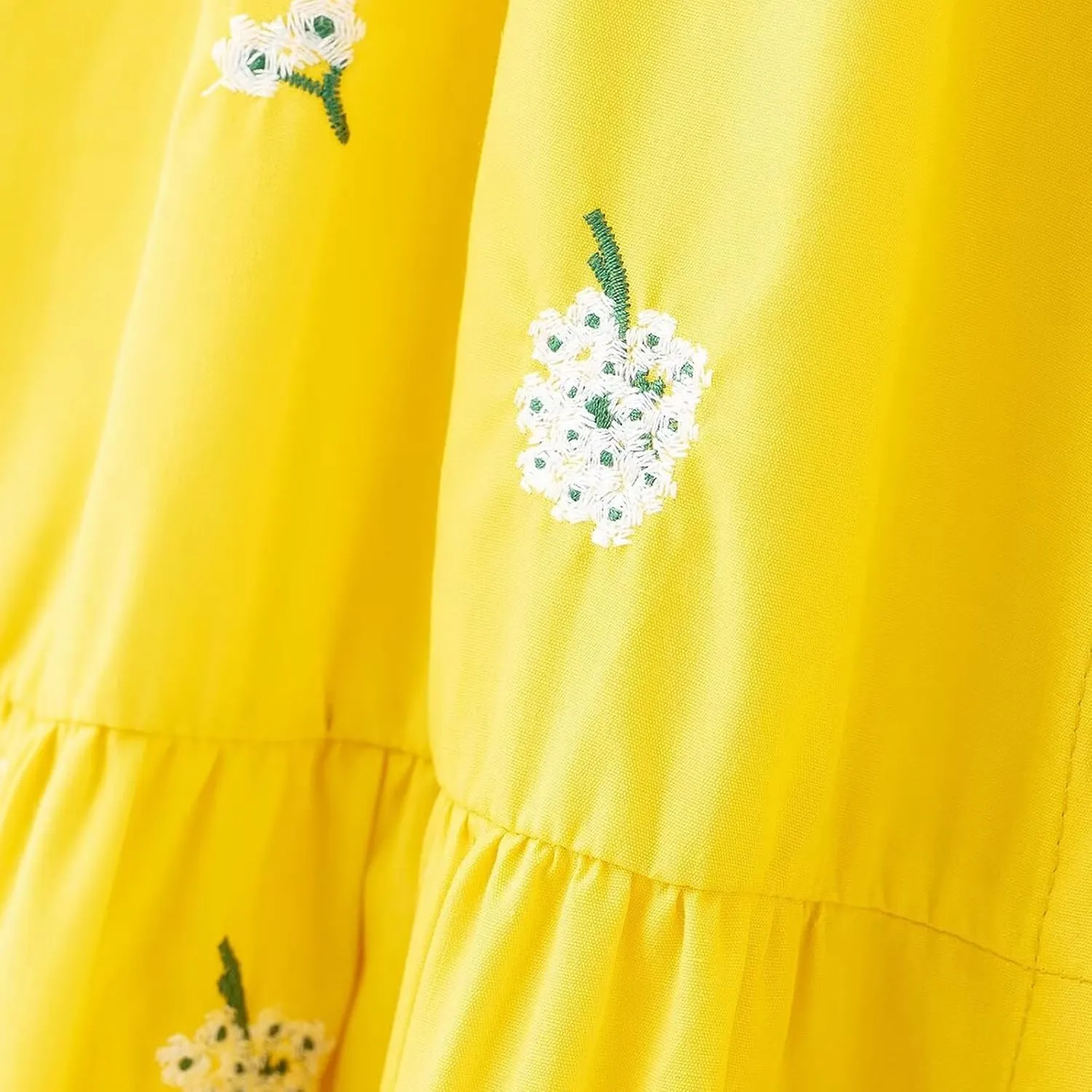 Women's Yellow Floral Shirt Dress Long Sleeve Button Down Tiered Ruffle Mini Dress