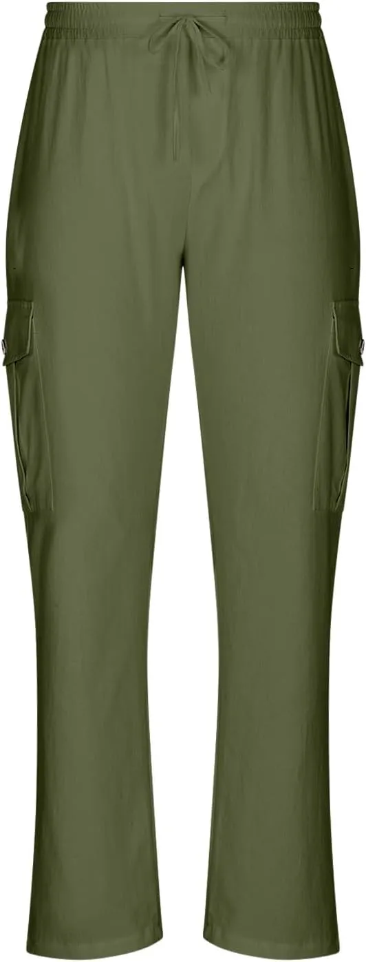 Work Pants for Men Elastic Wasist Drawstring Lightweight Summer Beach Pants Baggy Soft Wide Leg Pants with Pockets