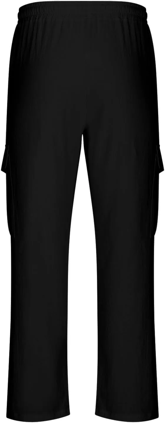Work Pants for Men Elastic Wasist Drawstring Lightweight Summer Beach Pants Baggy Soft Wide Leg Pants with Pockets