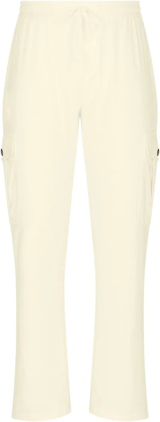 Work Pants for Men Elastic Wasist Drawstring Lightweight Summer Beach Pants Baggy Soft Wide Leg Pants with Pockets
