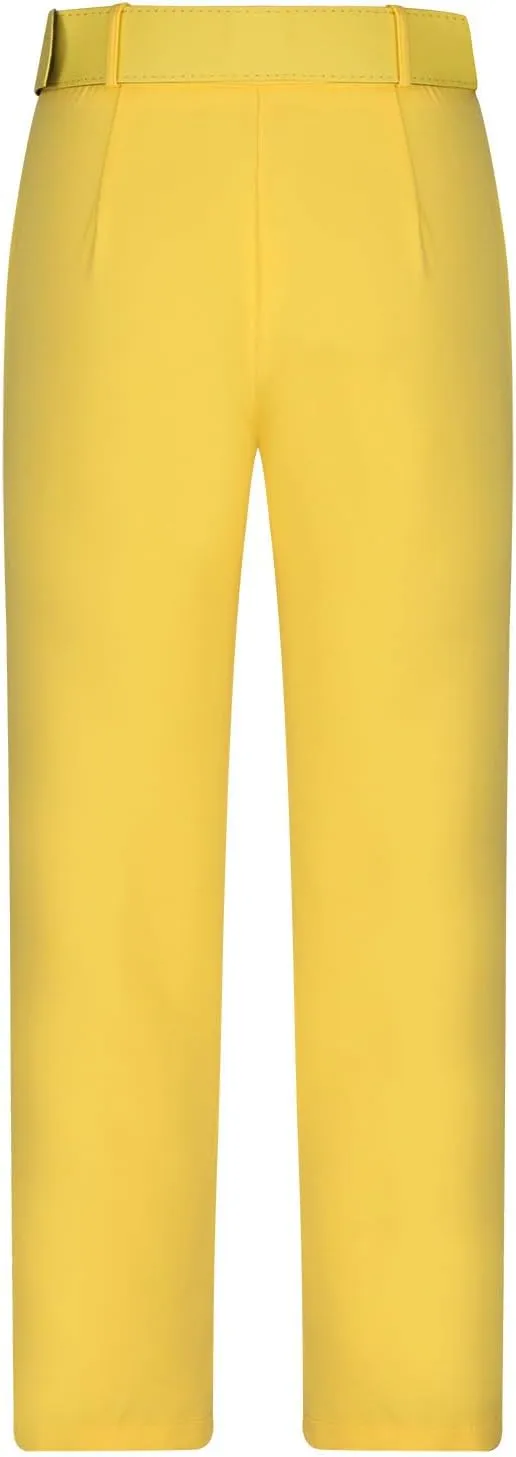 Work Pants for Women Office High Waist Comfy Cropped Business Casual Pockets Slim Fit Trousers with Belt