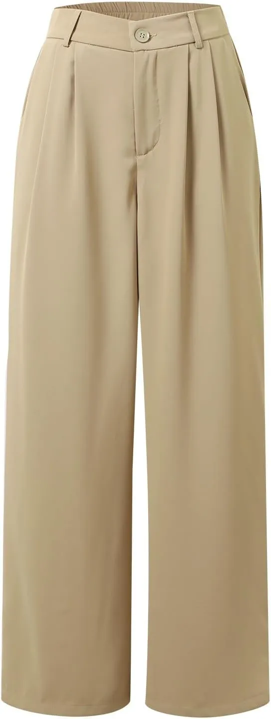 Work Pants Women Trendy High Waist Business Casual Sweatpants Straight Wide Leg Workout Office Button Comfy Trousers