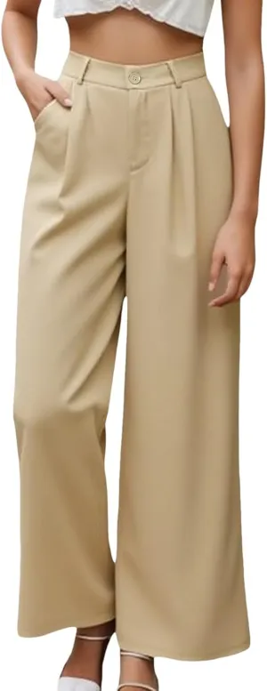 Work Pants Women Trendy High Waist Business Casual Sweatpants Straight Wide Leg Workout Office Button Comfy Trousers