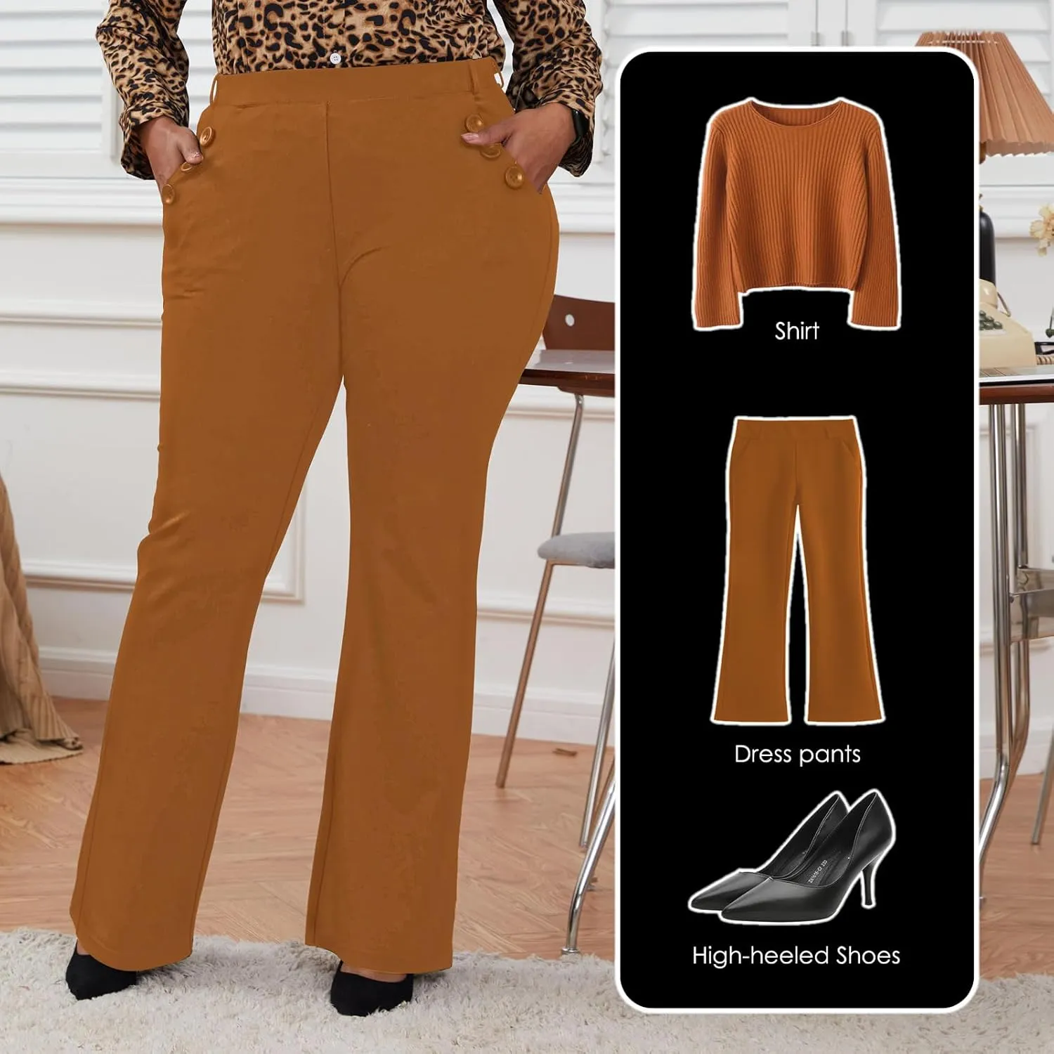 Wrinkle-Free Stretch Dress Pants Plus Size for Women Pull-on Pant Ease into Comfort Office Pant