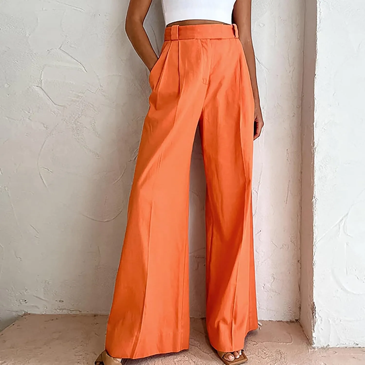 Y2k Dress Pants for Women Straight Elastic Scrub Pants Wide Leg High Waist Trousers Lounge Suit Pant for Work