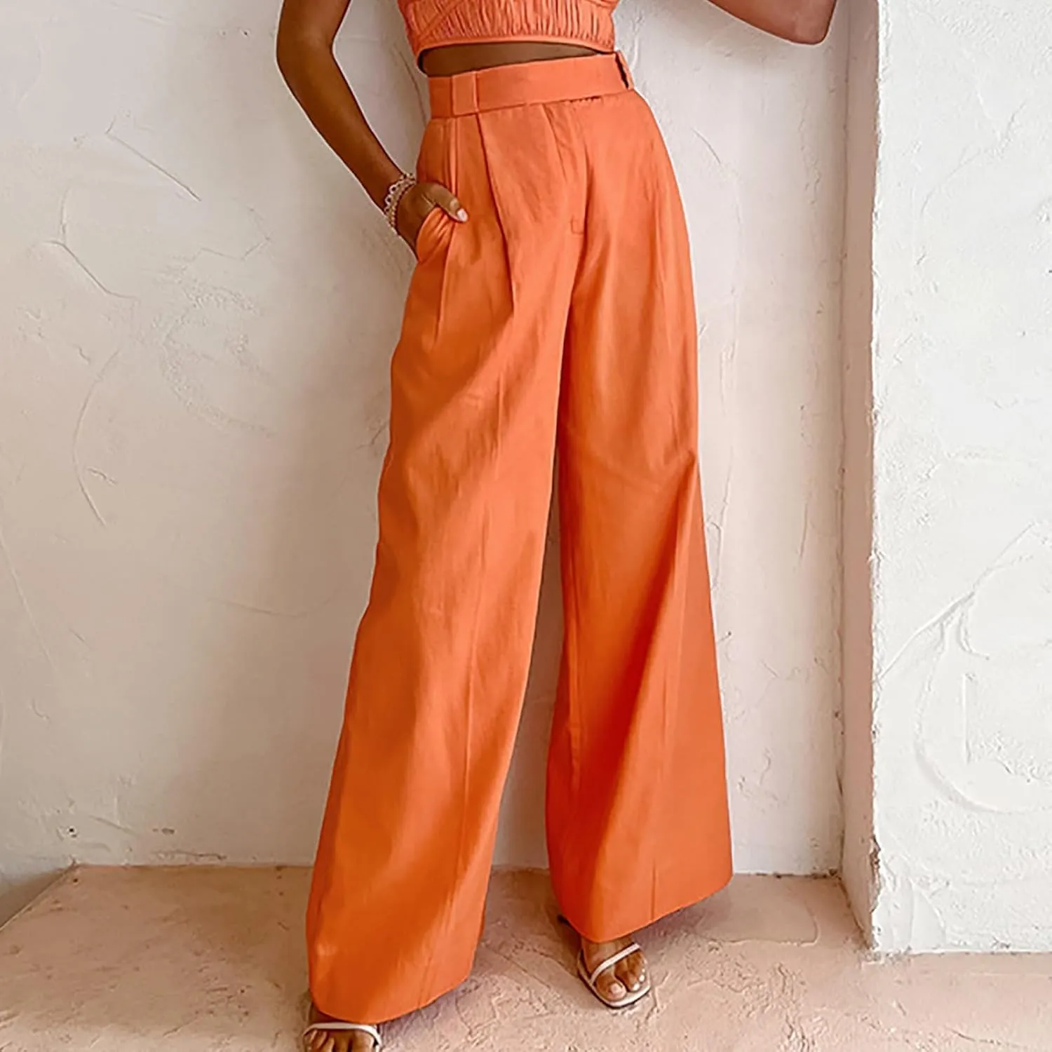 Y2k Dress Pants for Women Straight Elastic Scrub Pants Wide Leg High Waist Trousers Lounge Suit Pant for Work