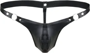 Yartina Men's Sexy Leather Thongs G-String Bikini Lingerie Bulge Pouch Low Rise Briefs Jockstrap Underwear