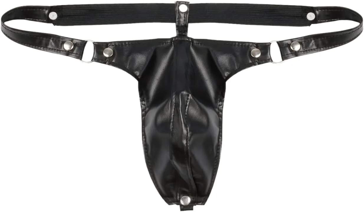 Yartina Men's Sexy Leather Thongs G-String Bikini Lingerie Bulge Pouch Low Rise Briefs Jockstrap Underwear