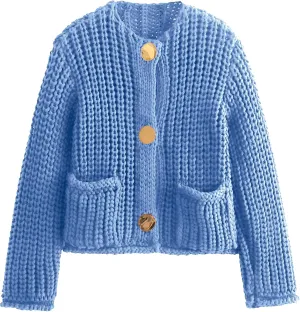 Yimoon Women's Cropped Cardigan Sweater Button Down Chunky Knit Sweater Long Sleeve Fall Open Front Cardigan