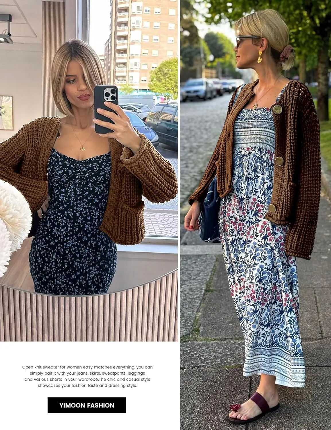 Yimoon Women's Cropped Cardigan Sweater Button Down Chunky Knit Sweater Long Sleeve Fall Open Front Cardigan