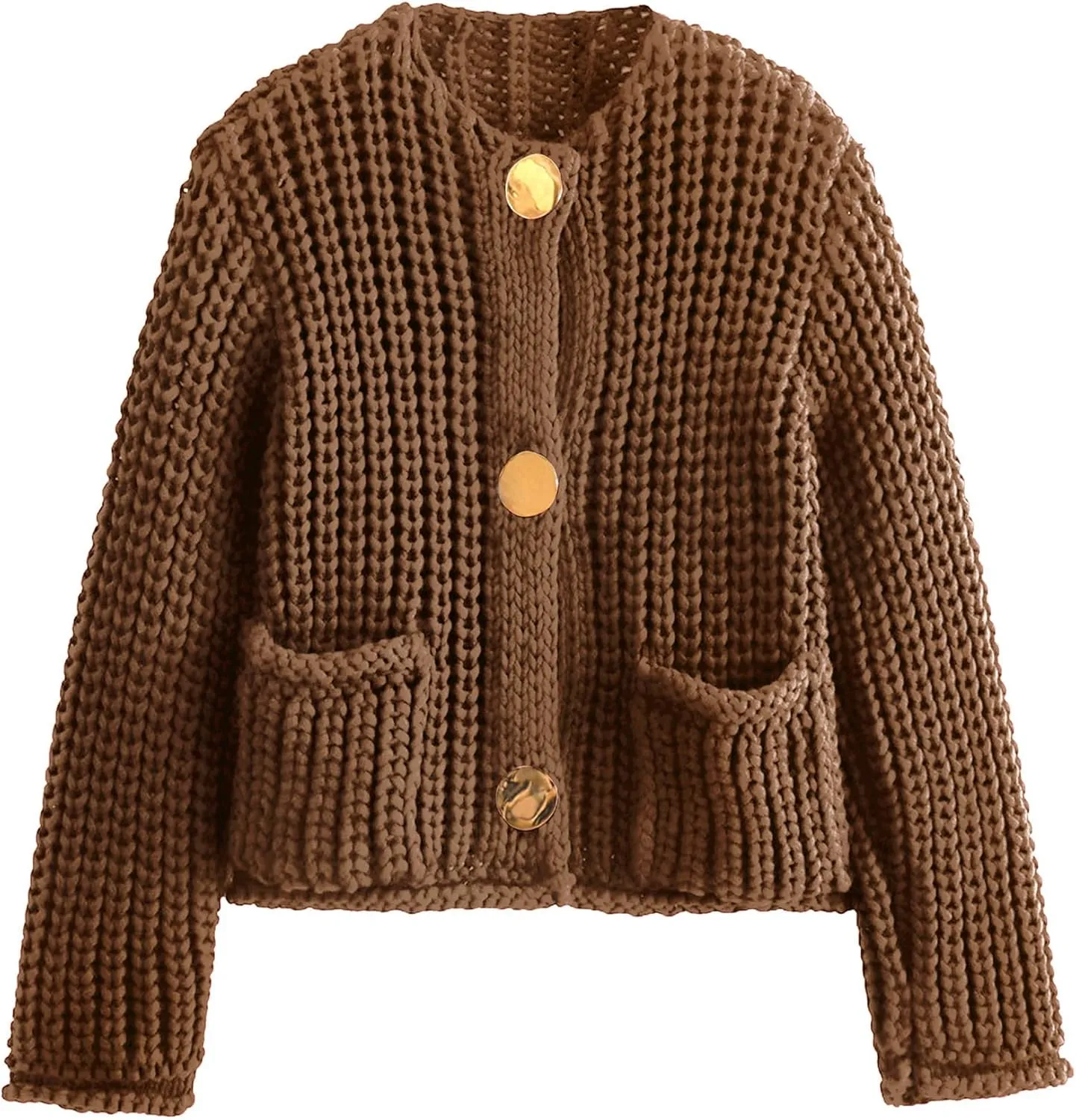 Yimoon Women's Cropped Cardigan Sweater Button Down Chunky Knit Sweater Long Sleeve Fall Open Front Cardigan