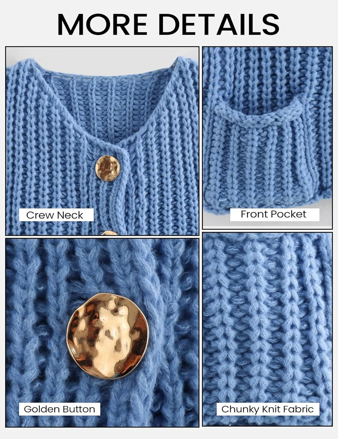 Yimoon Women's Cropped Cardigan Sweater Button Down Chunky Knit Sweater Long Sleeve Fall Open Front Cardigan