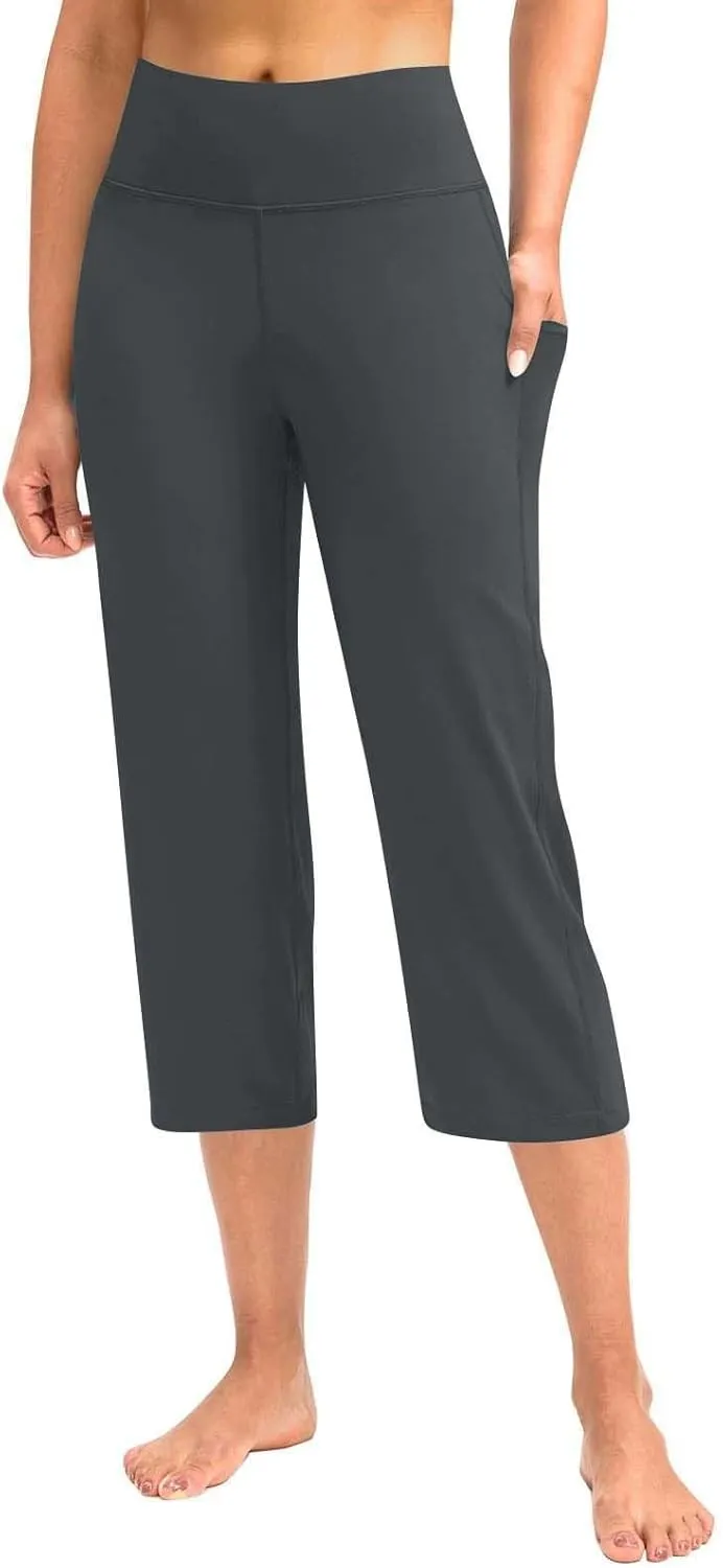 Yoga Pants for Women High Elastic Waist Cropped Trousers Slim Fit Comfy Soft Workout Fitness Sweatpants with Pockets