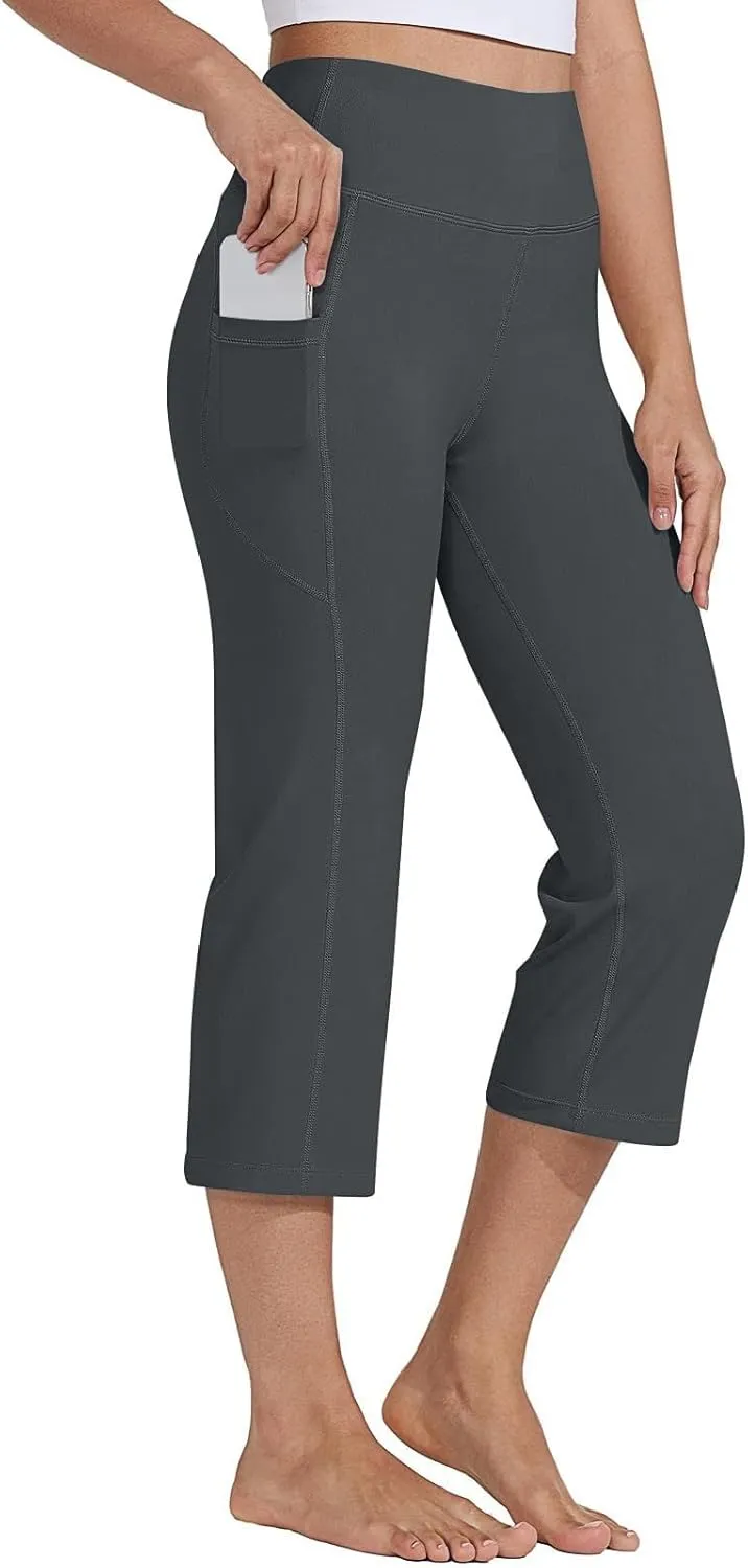 Yoga Pants for Women High Elastic Waist Cropped Trousers Slim Fit Comfy Soft Workout Fitness Sweatpants with Pockets