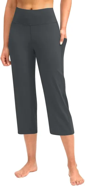 Yoga Pants for Women High Elastic Waist Cropped Trousers Slim Fit Comfy Soft Workout Fitness Sweatpants with Pockets