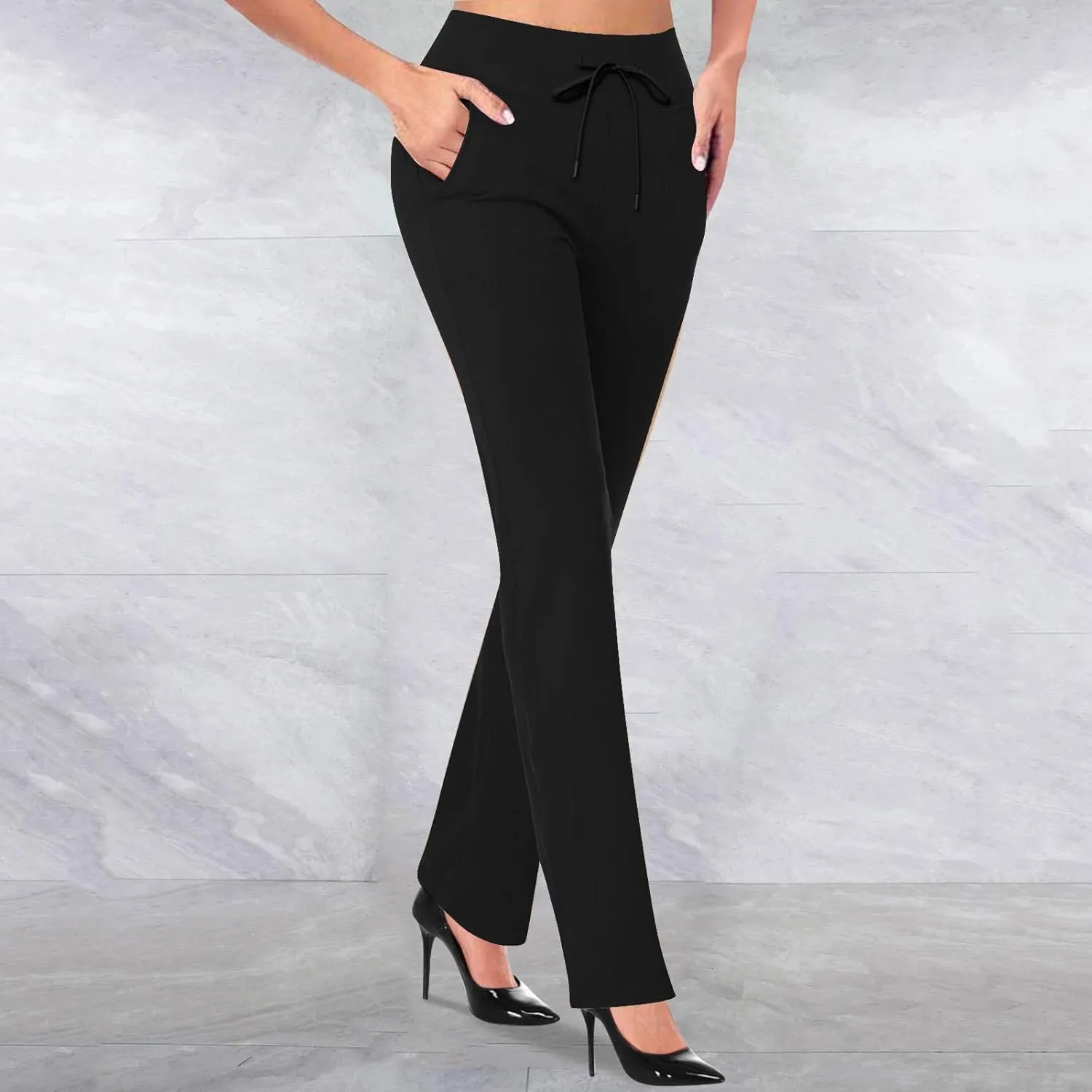 Yoga Pants for Women Summer Trendy Bootcut Elastic High Waist Skinny Flared Pant Slim-fit Soft Athletic Trousers