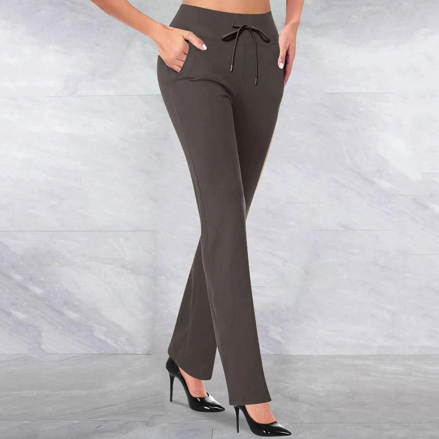 Yoga Pants for Women Summer Trendy Bootcut Elastic High Waist Skinny Flared Pant Slim-fit Soft Athletic Trousers