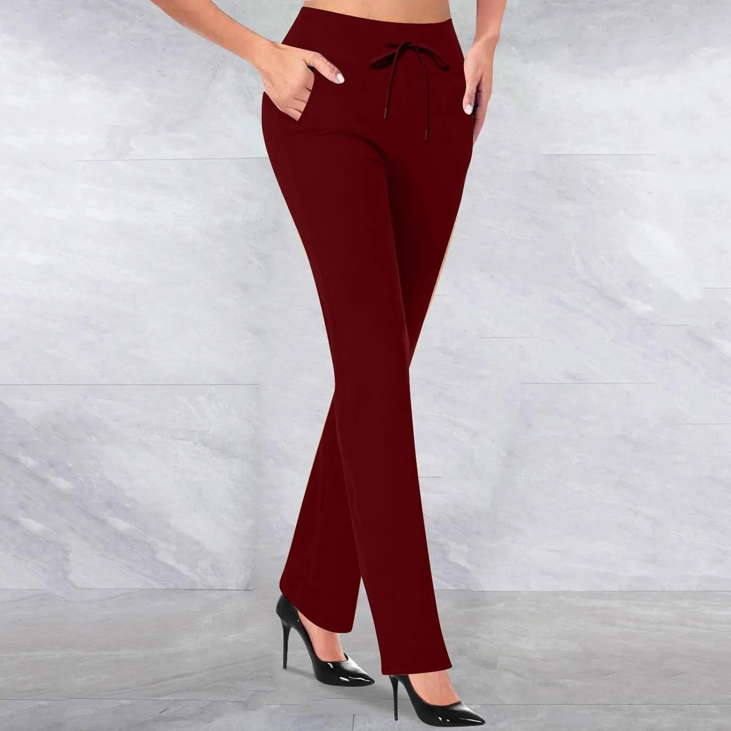 Yoga Pants for Women Summer Trendy Bootcut Elastic High Waist Skinny Flared Pant Slim-fit Soft Athletic Trousers