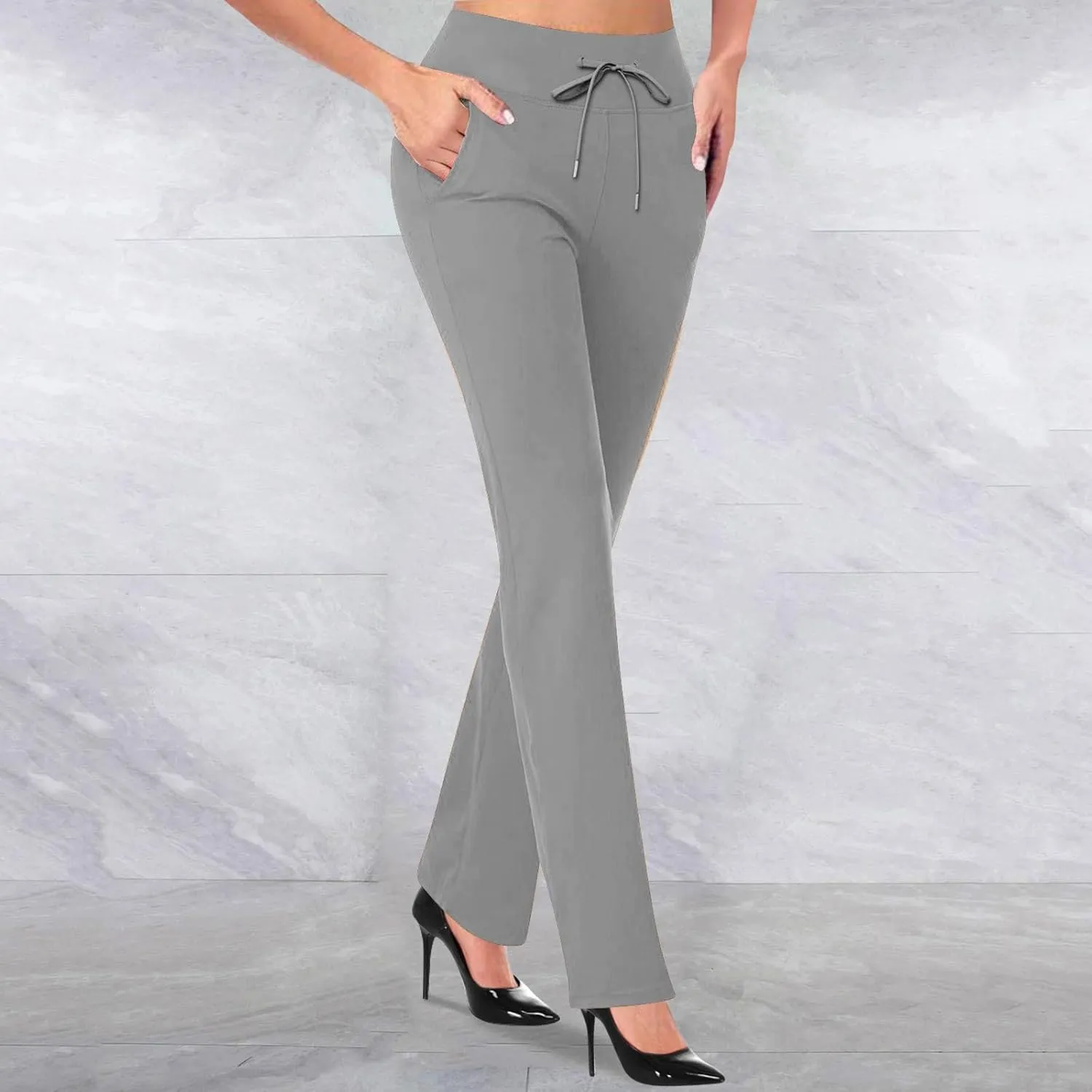Yoga Pants for Women Summer Trendy Bootcut Elastic High Waist Skinny Flared Pant Slim-fit Soft Athletic Trousers