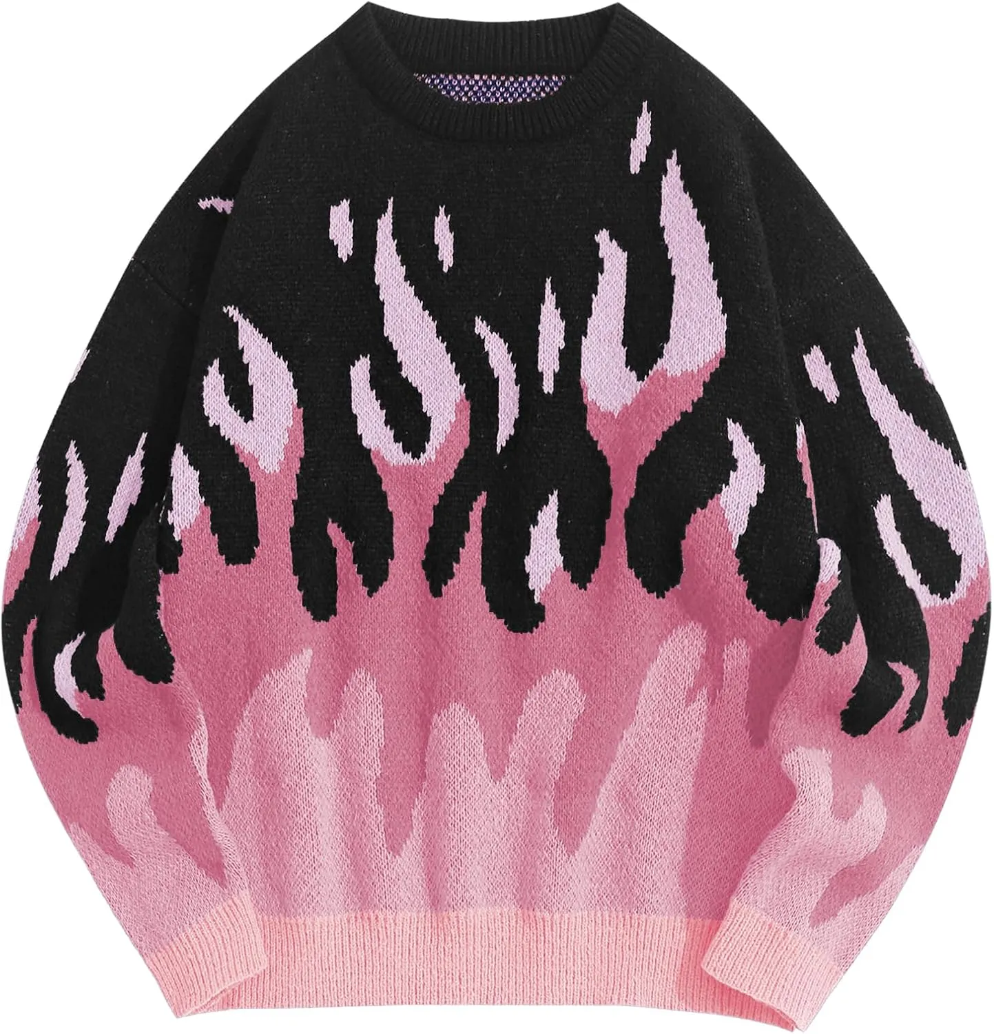 ZAFUL Men's Oversized Sweater Y2K Aesthetic Flame Graphic Crewneck Knit Pullover Unisex Casual Sweaters