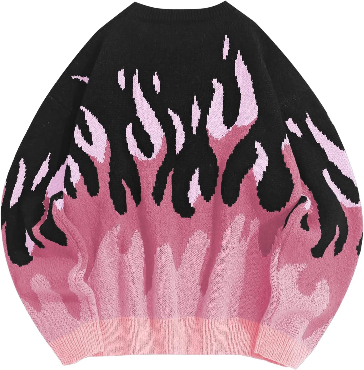 ZAFUL Men's Oversized Sweater Y2K Aesthetic Flame Graphic Crewneck Knit Pullover Unisex Casual Sweaters