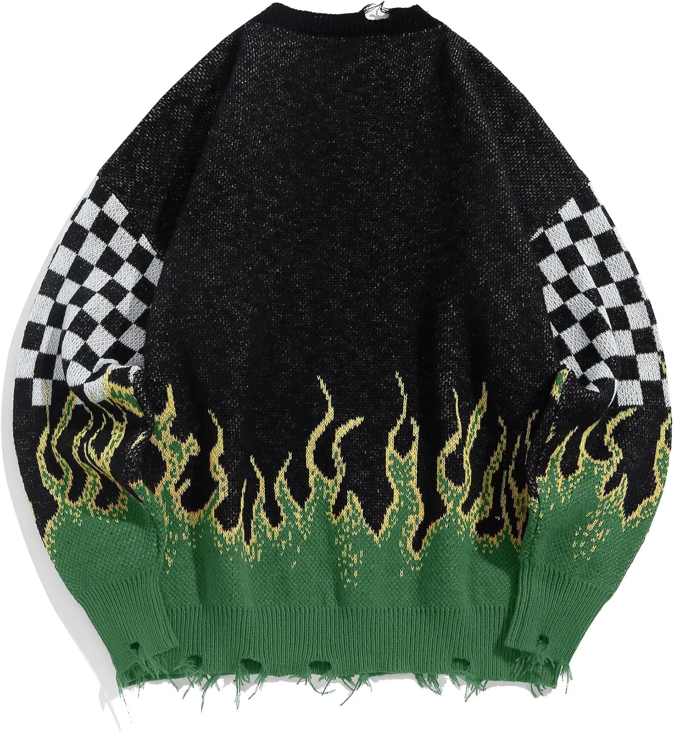 ZAFUL Men's Oversized Sweater Y2K Aesthetic Flame Graphic Crewneck Knit Pullover Unisex Casual Sweaters