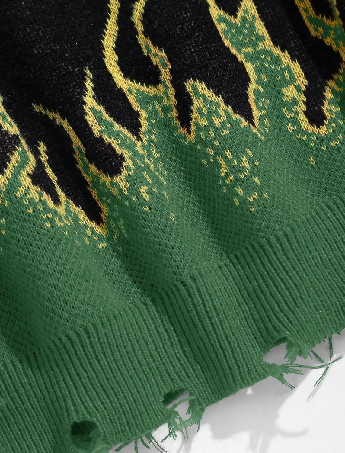 ZAFUL Men's Oversized Sweater Y2K Aesthetic Flame Graphic Crewneck Knit Pullover Unisex Casual Sweaters