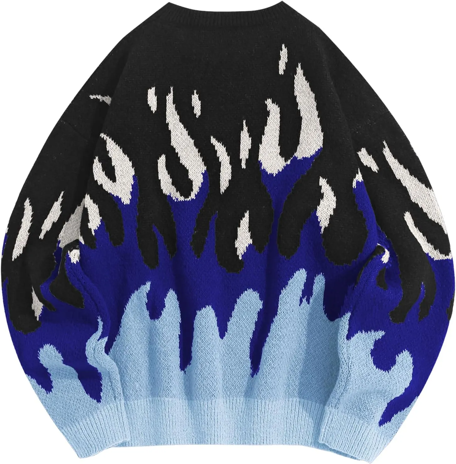 ZAFUL Men's Oversized Sweater Y2K Aesthetic Flame Graphic Crewneck Knit Pullover Unisex Casual Sweaters