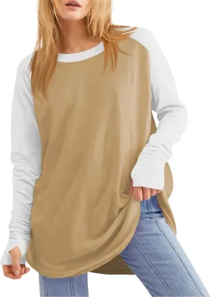 ZDRZK Oversized Sweatshirt For Women Color Block Long Sleeve Thumb Hole Pullover Tops Crewneck Casual Lightweight Shirts