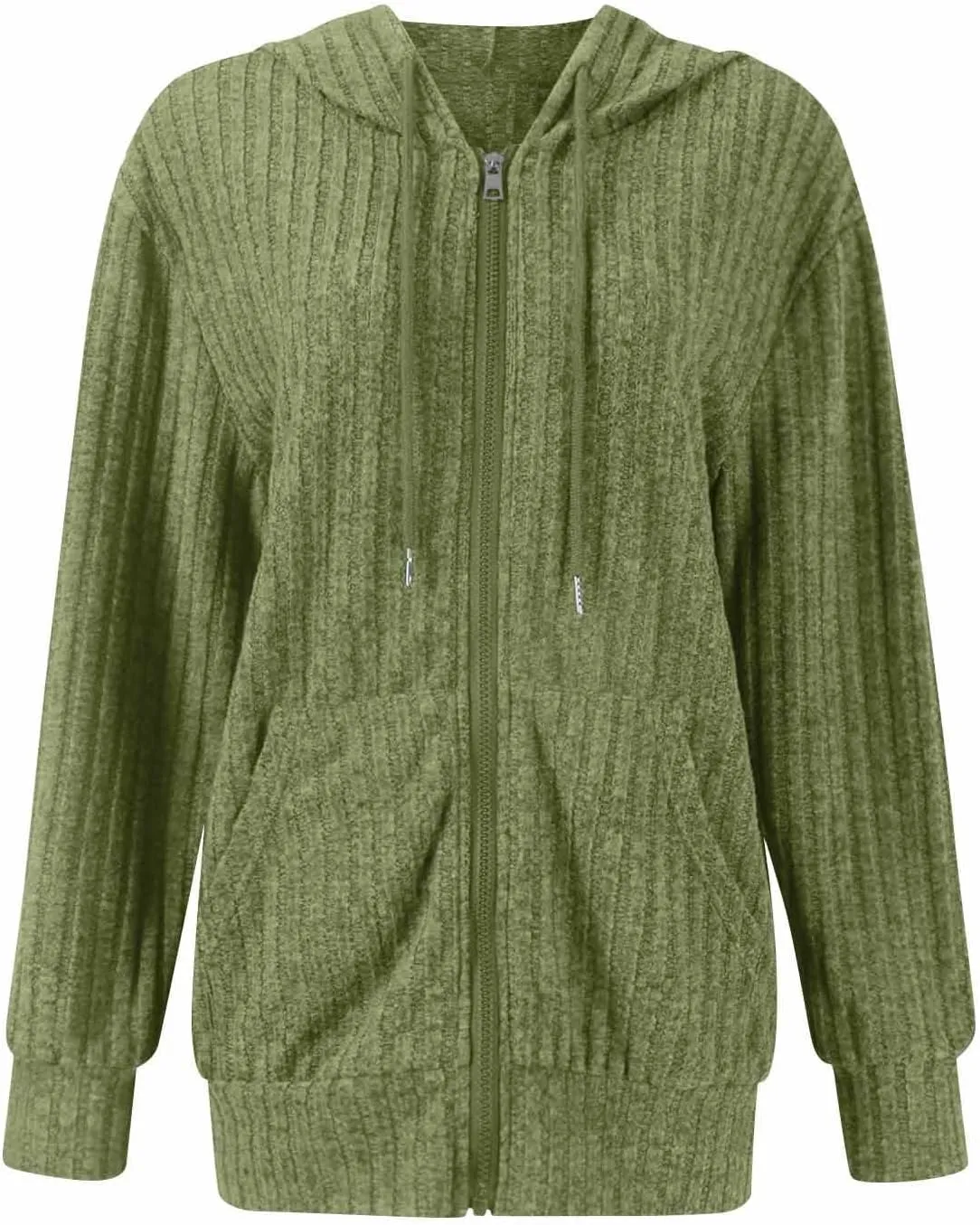 Zip Up Hoodie Women Knitted Lightweight Sweaters Workout Oversized Sweatshirt Open Front Cardigan with Pockets