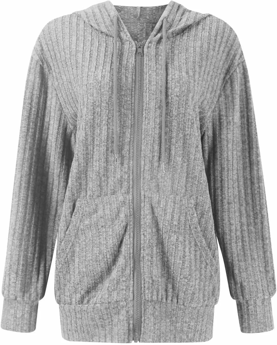 Zip Up Hoodie Women Knitted Lightweight Sweaters Workout Oversized Sweatshirt Open Front Cardigan with Pockets