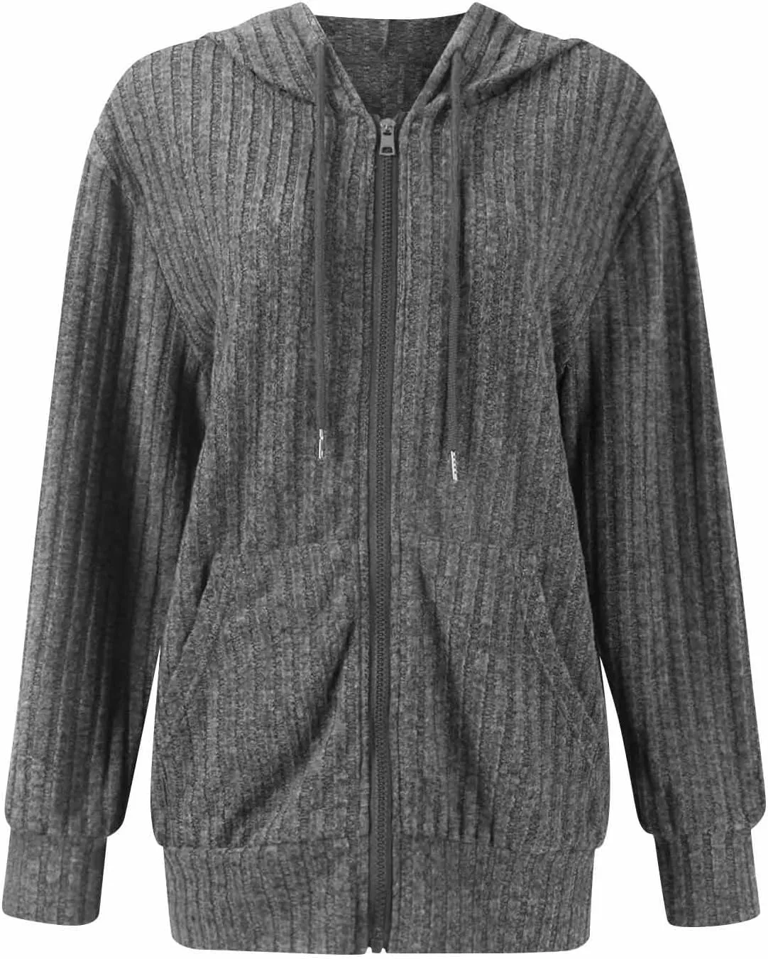 Zip Up Hoodie Women Knitted Lightweight Sweaters Workout Oversized Sweatshirt Open Front Cardigan with Pockets