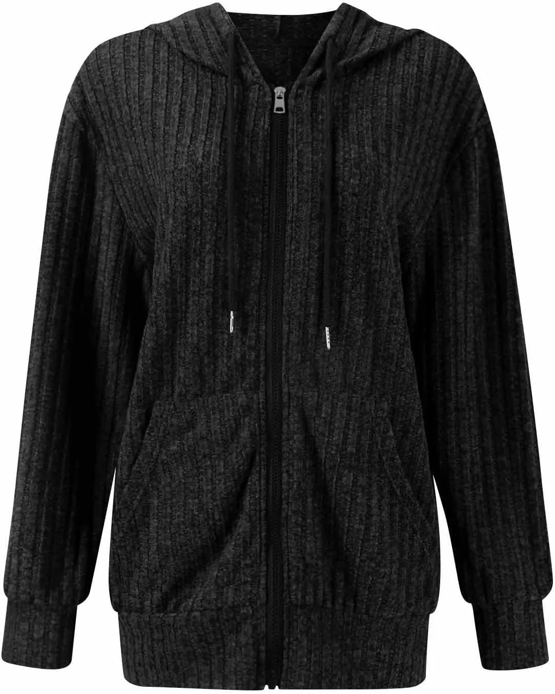 Zip Up Hoodie Women Knitted Lightweight Sweaters Workout Oversized Sweatshirt Open Front Cardigan with Pockets