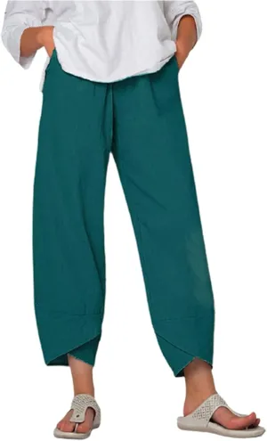 ZOCAVIA Women's Cotton Linen Capri Pants Casual Cropped Baggy Trousers Comfy Loose Palazzo Lounge Pants with Pockets