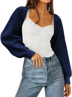 Zwurew Women's Bolero Shrug Sweater 2024 Knitted Long Sleeve Open Front Cropped Cardigan Shrugs Sweaters Y2K Tops