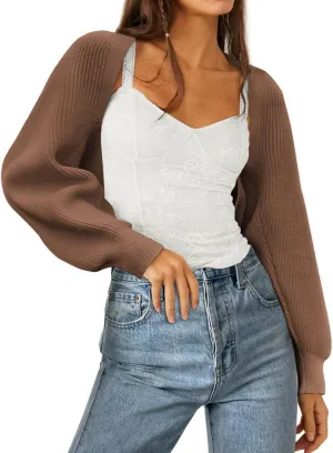 Zwurew Women's Bolero Shrug Sweater 2024 Knitted Long Sleeve Open Front Cropped Cardigan Shrugs Sweaters Y2K Tops
