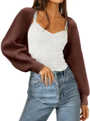 Zwurew Women's Bolero Shrug Sweater 2024 Knitted Long Sleeve Open Front Cropped Cardigan Shrugs Sweaters Y2K Tops