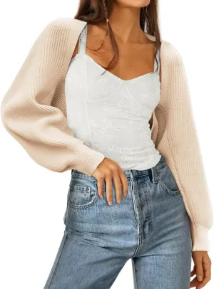 Zwurew Women's Bolero Shrug Sweater 2024 Knitted Long Sleeve Open Front Cropped Cardigan Shrugs Sweaters Y2K Tops