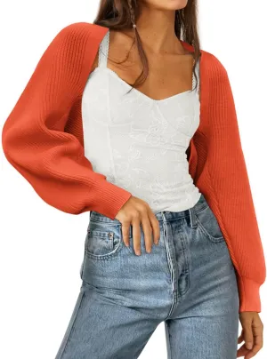 Zwurew Women's Bolero Shrug Sweater 2024 Knitted Long Sleeve Open Front Cropped Cardigan Shrugs Sweaters Y2K Tops