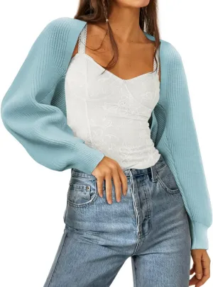 Zwurew Women's Bolero Shrug Sweater 2024 Knitted Long Sleeve Open Front Cropped Cardigan Shrugs Sweaters Y2K Tops